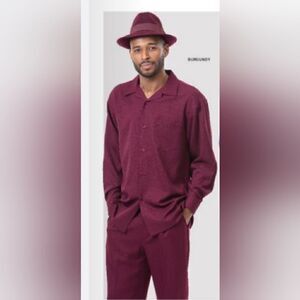 MONTIQUE INT. BURGUNDY 2 PIECE WALKING SUITS.